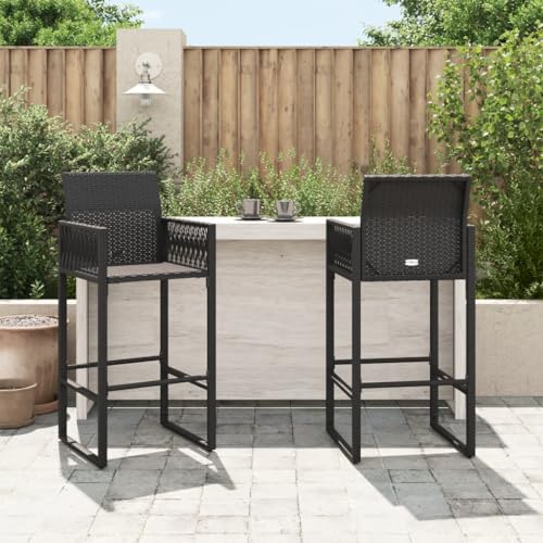 HEFZGDB Garten-Barhocker 2 STK. Schwarz Poly Rattan Balkonstuhl Campingstuhl Essstühle Essstuhl für Innenhof Balkon Parks Terrasse von HEFZGDB