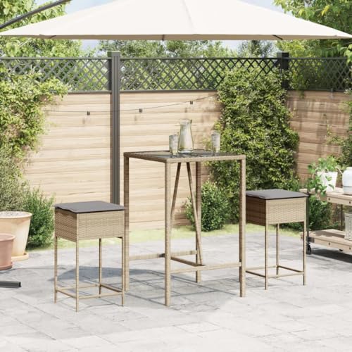 HEFZGDB Garten-Barhocker mit Kissen 2 STK. Beige Poly Rattan Balkon Lounge Gartenstühle Gartenstuhl Gartensessel für Parks Innenhof Terrasse Garten von HEFZGDB