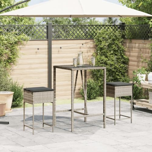 HEFZGDB Garten-Barhocker mit Kissen 2 STK. Hellgrau Poly Rattan Balkon Lounge Gartenstühle Gartenstuhl Gartensessel für Parks Innenhof Terrasse Garten von HEFZGDB
