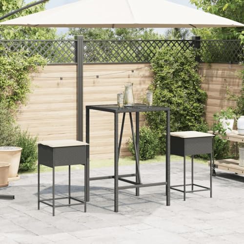 HEFZGDB Garten-Barhocker mit Kissen 2 STK. Schwarz Poly Rattan Balkon Lounge Gartenstühle Gartenstuhl Gartensessel für Parks Innenhof Terrasse Garten von HEFZGDB