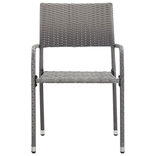 HEFZGDB Garten-Essstühle 2 STK. Stapelbar Grau Polyrattan Balkonstuhl Gartenstuhl Loungesessel Wohnzimmer Seselstuhl Wohnzimmer für Terrasse Garten Balkon Parks von HEFZGDB