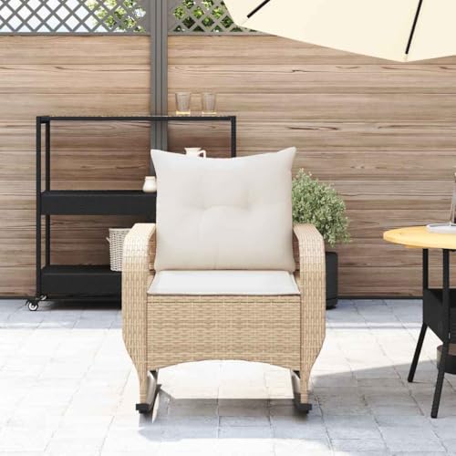HEFZGDB Garten-Schaukelstuhl mit Kissen Beige Poly Rattan Balkonstuhl Campingstuhl Camping Chair Gartensessel für Innenhof Garten Terrasse Balkon von HEFZGDB
