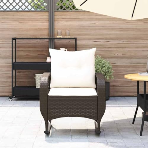 HEFZGDB Garten-Schaukelstuhl mit Kissen Braun Poly Rattan Balkonstuhl Campingstuhl Camping Chair Gartensessel für Innenhof Garten Terrasse Balkon von HEFZGDB