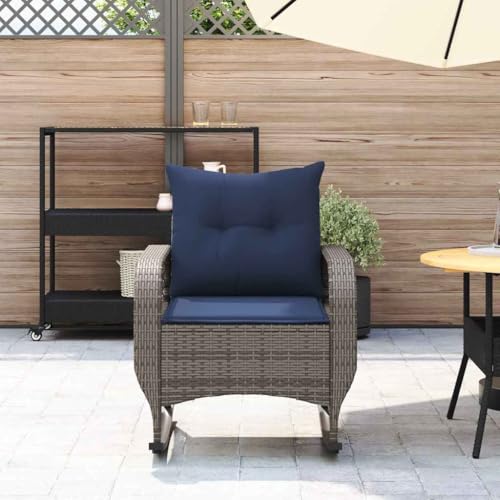 HEFZGDB Garten-Schaukelstuhl mit Kissen Grau Poly Rattan Balkonstuhl Campingstuhl Camping Chair Gartensessel für Innenhof Garten Terrasse Balkon von HEFZGDB
