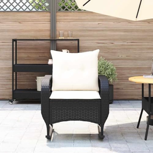 HEFZGDB Garten-Schaukelstuhl mit Kissen Schwarz Poly Rattan Balkonstuhl Campingstuhl Camping Chair Gartensessel für Innenhof Garten Terrasse Balkon von HEFZGDB