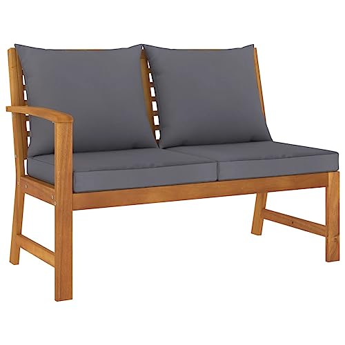 HEFZGDB Gartenbank 114,5 cm mit Dunkelgrauen Kissen Massivholz Akazie Lounge Sofa Terrassenmöbel Outdoor Sofa Geeignet für Garten, Terrasse, Pool. von HEFZGDB