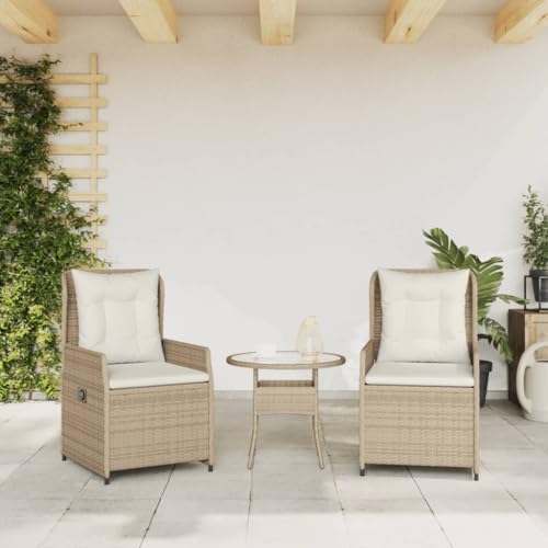 HEFZGDB Gartensessel 2 STK. Verstellbar Beige Poly Rattan Schtul Campingstuhl Essstühle Camping Chair für Terrasse Parks Balkon Innenhof von HEFZGDB