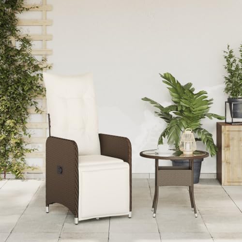 HEFZGDB Gartensessel Verstellbar mit Kissen Braun Poly Rattan Essstuhl Loungesessel Wohnzimmer Camping Chair Gartensessel für Innenhof Balkon Terrasse Garten von HEFZGDB