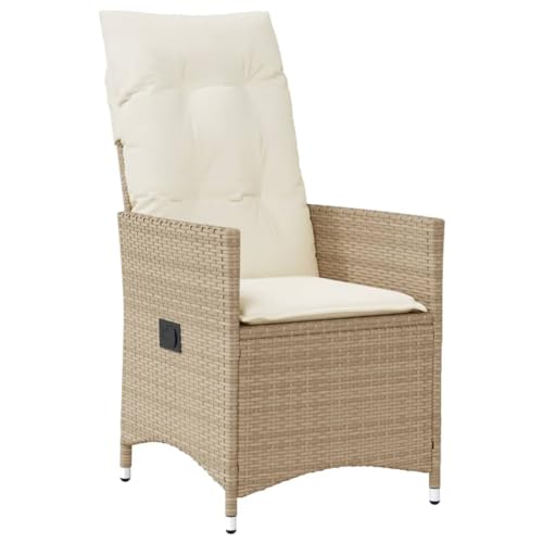 HEFZGDB Gartensessel mit Kissen 2 STK. Verstellbar Beige Poly Rattan Campinghocker Gartenstuhl Loungesessel Wohnzimmer Gartensessel für Innenhof Terrasse Garten Balkon von HEFZGDB