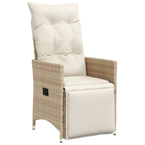 HEFZGDB Gartensessel mit Kissen 2 STK. Verstellbar Beige Poly Rattan Campinghocker Gartenstuhl Loungesessel Wohnzimmer Gartensessel für Innenhof Terrasse Garten Balkon von HEFZGDB