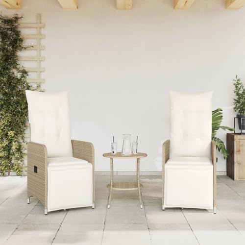 HEFZGDB Gartensessel mit Kissen 2 STK. Verstellbar Beige Poly Rattan Essstuhl Loungesessel Wohnzimmer Camping Chair Gartensessel für Innenhof Balkon Terrasse Garten von HEFZGDB