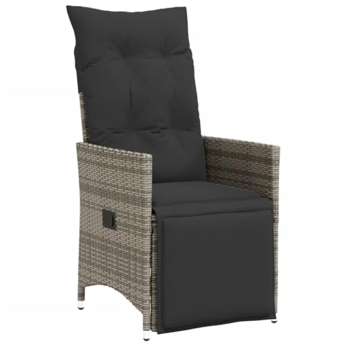 HEFZGDB Gartensessel mit Kissen 2 STK. Verstellbar Grau Poly Rattan Campinghocker Gartenstuhl Loungesessel Wohnzimmer Gartensessel für Innenhof Terrasse Garten Balkon von HEFZGDB