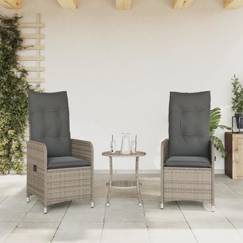 HEFZGDB Gartensessel mit Kissen 2 STK. Verstellbar Grau Poly Rattan Essstuhl Loungesessel Wohnzimmer Camping Chair Gartensessel für Innenhof Balkon Terrasse Garten von HEFZGDB