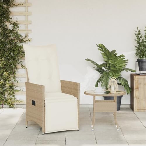 HEFZGDB Gartensessel mit Kissen Verstellbar Beige Poly Rattan Campinghocker Gartenstuhl Loungesessel Wohnzimmer Gartensessel für Innenhof Terrasse Garten Balkon HEFZGDB Gartensessel mit Kissen Verstellbar Beige Poly Rattan Campinghocker Gartenstuhl Loungesessel Wohnzimmer Gartensessel für Innenhof Terrasse Garten Balkon von HEFZGDB