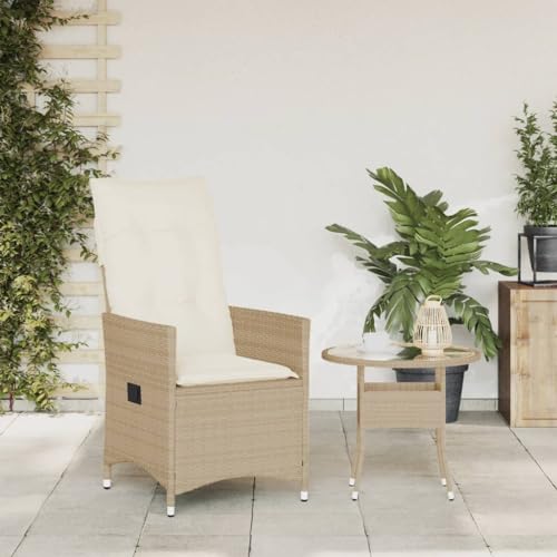 HEFZGDB Gartensessel mit Kissen Verstellbar Beige Poly Rattan Campinghocker Gartenstuhl Loungesessel Wohnzimmer Gartensessel für Innenhof Terrasse Garten Balkon von HEFZGDB