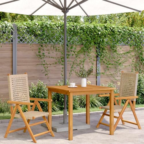 HEFZGDB Gartenstühle 2 STK. Beige Massivholz Akazie und Poly Rattan Campinghocker Campingstuhl Camping Chair Armlehnstuhl für Parks Terrasse Balkon Garten von HEFZGDB