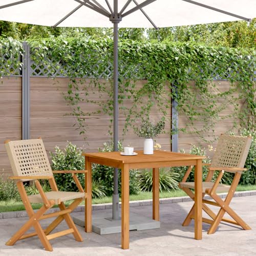 HEFZGDB Gartenstühle 2 STK. Beige Massivholz Akazie und Poly Rattan Kleiner Hocker Campingstuhl Camping Chair Essstuhl für Parks Innenhof Garten Terrasse von HEFZGDB