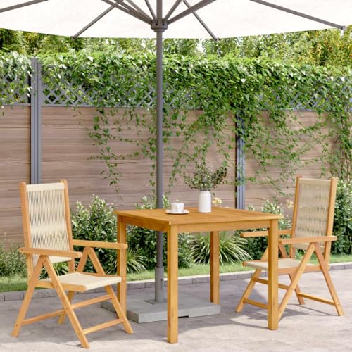 HEFZGDB Gartenstühle 2 STK. Beige Massivholz Akazie und Polypropylen Balkon Stühle Gartenstühle Gartenstuhl Armlehnstuhl für Innenhof Parks Terrasse Balkon von HEFZGDB