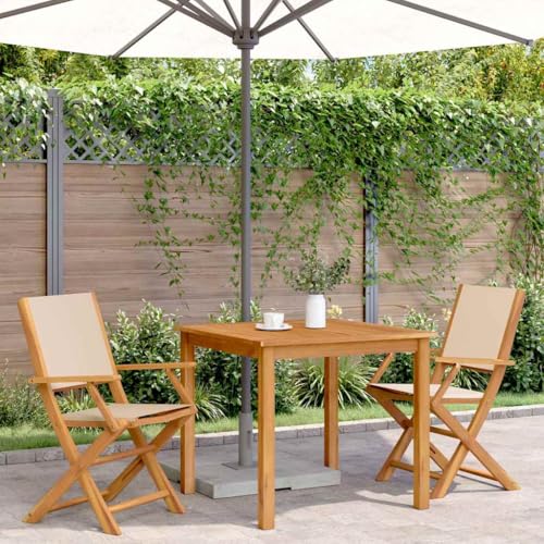 HEFZGDB Gartenstühle 2 STK. Beige Massivholz Akazie & Stoff Kleiner Hocker Gartenstuhl Essstühle Essstuhl für Balkon Parks Terrasse Garten von HEFZGDB