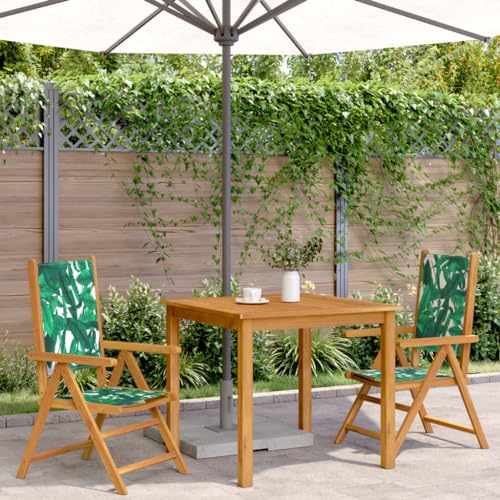 HEFZGDB Gartenstühle 2 STK. Blattmuster Massivholz Akazie & Stoff Campingstühle Gartenstühle Essstühle Camping Chair für Terrasse Garten Innenhof Parks von HEFZGDB