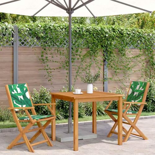 HEFZGDB Gartenstühle 2 STK. Blattmuster Massivholz Akazie & Stoff Kleiner Hocker Gartenstuhl Essstühle Essstuhl für Balkon Parks Terrasse Garten von HEFZGDB