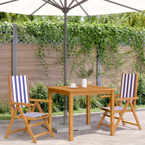 HEFZGDB Gartenstühle 2 STK. Blau und Weiß Massivholz Akazie & Stoff Campingstühle Gartenstühle Essstühle Camping Chair für Terrasse Garten Innenhof Parks von HEFZGDB