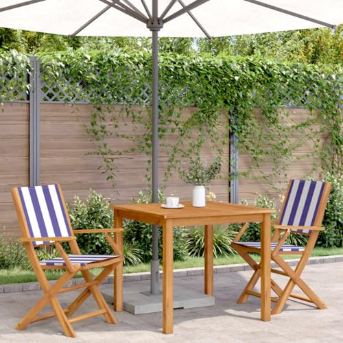 HEFZGDB Gartenstühle 2 STK. Blau und Weiß Massivholz Akazie & Stoff Kleiner Hocker Gartenstuhl Essstühle Essstuhl für Balkon Parks Terrasse Garten von HEFZGDB