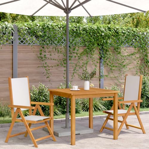 HEFZGDB Gartenstühle 2 STK. Cremeweiß Massivholz Akazie & Stoff Campingstühle Gartenstühle Essstühle Camping Chair für Terrasse Garten Innenhof Parks von HEFZGDB