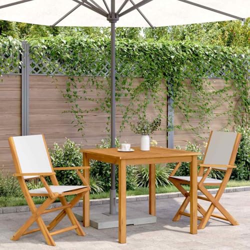 HEFZGDB Gartenstühle 2 STK. Cremeweiß Massivholz Akazie & Stoff Kleiner Hocker Gartenstuhl Essstühle Essstuhl für Balkon Parks Terrasse Garten von HEFZGDB