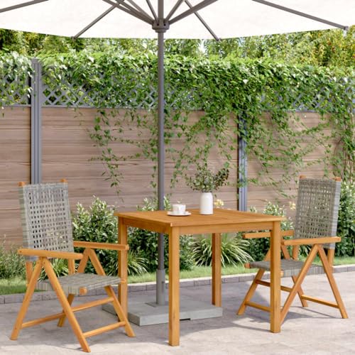 HEFZGDB Gartenstühle 2 STK. Grau Massivholz Akazie und Poly Rattan Campinghocker Campingstuhl Camping Chair Armlehnstuhl für Parks Terrasse Balkon Garten von HEFZGDB