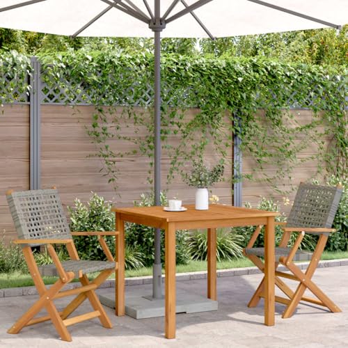 HEFZGDB Gartenstühle 2 STK. Grau Massivholz Akazie und Poly Rattan Kleiner Hocker Campingstuhl Camping Chair Essstuhl für Parks Innenhof Garten Terrasse von HEFZGDB