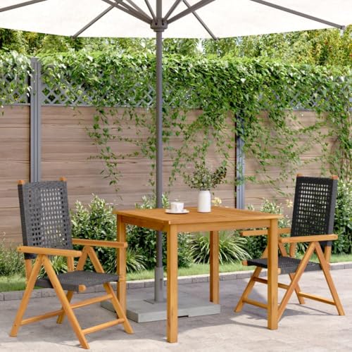 HEFZGDB Gartenstühle 2 STK. Schwarz Massivholz Akazie und Poly Rattan Campinghocker Campingstuhl Camping Chair Armlehnstuhl für Parks Terrasse Balkon Garten von HEFZGDB