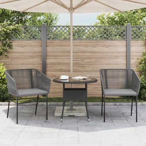 HEFZGDB Gartenstühle 2 STK. mit Kissen Grau Poly Rattan Balkon Lounge Gartenstuhl Essstühle Camping Chair für Parks Balkon Garten Terrasse von HEFZGDB