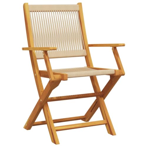 HEFZGDB Gartenstühle 4 STK. Klappbar Beige Massivholz Akazie Balkonstuhl Campingstuhl Essstühle Essstuhl für Innenhof Terrasse Balkon Garten von HEFZGDB
