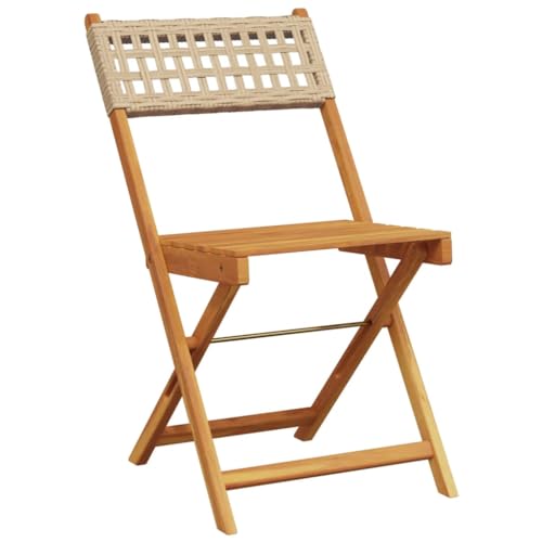 HEFZGDB Gartenstühle 4 STK. Klappbar Beige Poly Rattan & Massivholz Campingstühle Campingstuhl Essstühle Seselstuhl Wohnzimmer für Garten Parks Balkon Terrasse von HEFZGDB