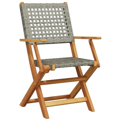 HEFZGDB Gartenstühle 4 STK. Klappbar Grau Poly Rattan & Massivholz Kleiner Hocker Campingstuhl Camping Chair Essstuhl für Parks Innenhof Garten Terrasse von HEFZGDB