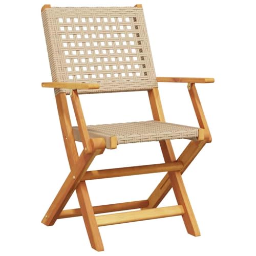 HEFZGDB Gartenstühle 6 STK. Klappbar Beige Poly Rattan & Massivholz Kleiner Hocker Campingstuhl Camping Chair Essstuhl für Parks Innenhof Garten Terrasse von HEFZGDB