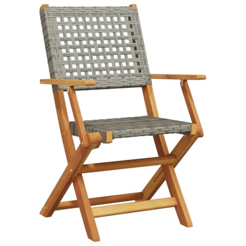 HEFZGDB Gartenstühle 6 STK. Klappbar Grau Poly Rattan & Massivholz Kleiner Hocker Campingstuhl Camping Chair Essstuhl für Parks Innenhof Garten Terrasse von HEFZGDB