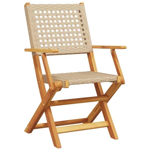 HEFZGDB Gartenstühle 8 STK. Klappbar Beige Poly Rattan & Massivholz Kleiner Hocker Campingstuhl Camping Chair Essstuhl für Parks Innenhof Garten Terrasse von HEFZGDB