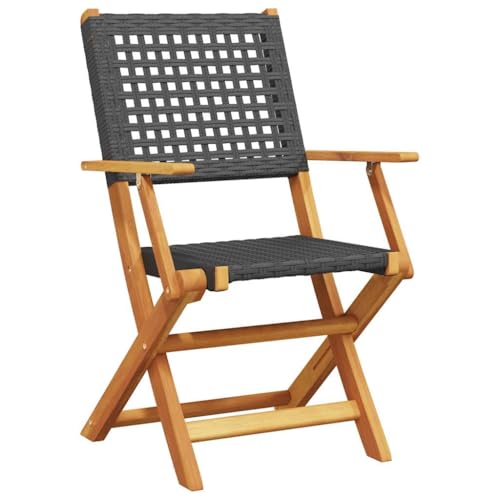 HEFZGDB Gartenstühle 8 STK. Klappbar Schwarz Poly Rattan & Massivholz Kleiner Hocker Campingstuhl Camping Chair Essstuhl für Parks Innenhof Garten Terrasse von HEFZGDB