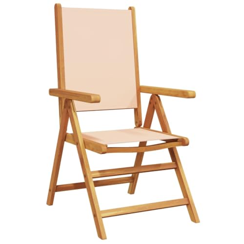HEFZGDB Gartenstühle Verstellbar 4 STK. Beige Stoff und Massivholz Campingstühle Gartenstühle Essstühle Camping Chair für Terrasse Garten Innenhof Parks von HEFZGDB