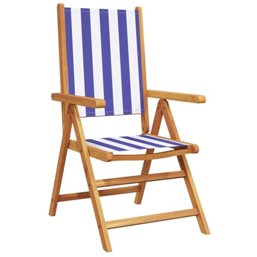 HEFZGDB Gartenstühle Verstellbar 4 STK. Blau Weiß Stoff und Massivholz Campingstühle Gartenstühle Essstühle Camping Chair für Terrasse Garten Innenhof Parks von HEFZGDB
