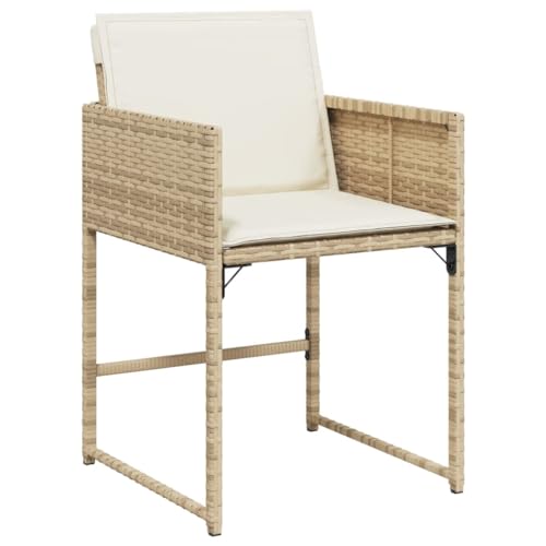HEFZGDB Gartenstühle mit Kissen 4 STK. Beige Poly Rattan Essstuhl Gartenstuhl Seselstuhl Wohnzimmer Armlehnstuhl für Innenhof Garten Parks Terrasse von HEFZGDB