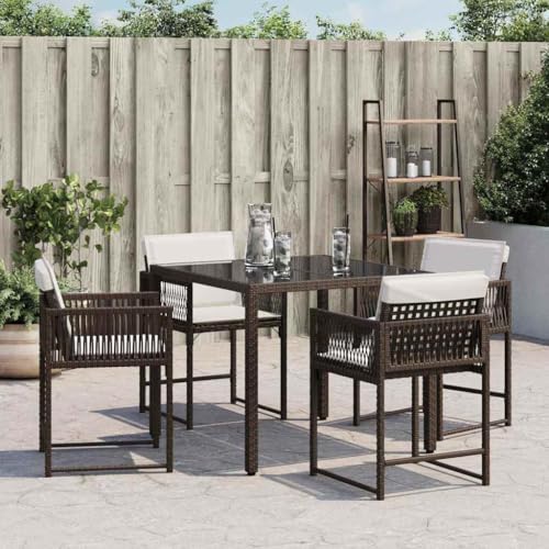 HEFZGDB Gartenstühle mit Kissen 4 STK. Braun Poly Rattan Campinghocker Campingstuhl Loungesessel Wohnzimmer Essstuhl für Innenhof Garten Parks Terrasse von HEFZGDB