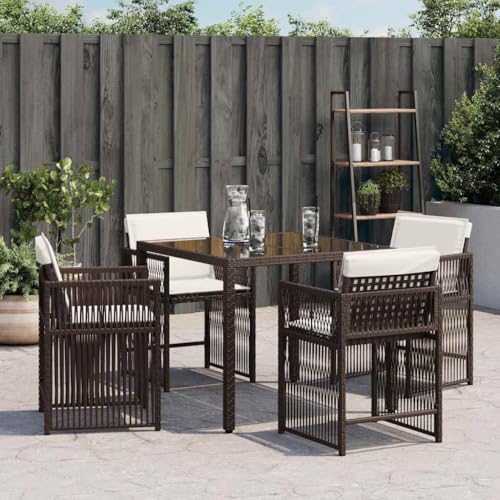 HEFZGDB Gartenstühle mit Kissen 4 STK. Braun Poly Rattan Kleiner Hocker Gartenstühle Seselstuhl Wohnzimmer Gartensessel für Parks Balkon Innenhof Garten von HEFZGDB