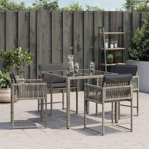 HEFZGDB Gartenstühle mit Kissen 4 STK. Grau Poly Rattan Campinghocker Campingstuhl Loungesessel Wohnzimmer Essstuhl für Innenhof Garten Parks Terrasse von HEFZGDB