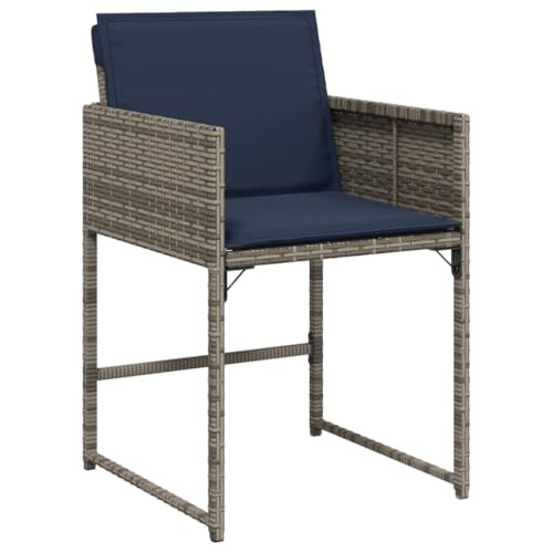 HEFZGDB Gartenstühle mit Kissen 4 STK. Grau Poly Rattan Kleiner Sessel Gartenstuhl Camping Chair Armlehnstuhl für Innenhof Terrasse Garten Balkon von HEFZGDB
