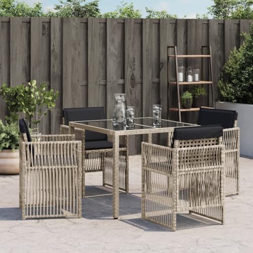 HEFZGDB Gartenstühle mit Kissen 4 STK. Hellgrau Poly Rattan Balkonstuhl Gartenstuhl Loungesessel Wohnzimmer Seselstuhl Wohnzimmer für Terrasse Balkon Garten Innenhof von HEFZGDB