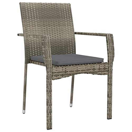 HEFZGDB Gartenstühle mit Kissen 4 STK. Poly Rattan Grau Kleiner Sessel Campingstuhl Seselstuhl Wohnzimmer Essstuhl für Terrasse Parks Garten Innenhof von HEFZGDB