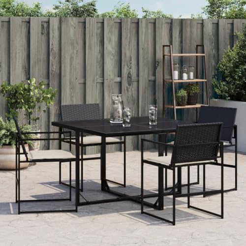 HEFZGDB Gartenstühle mit Kissen 4 STK. Schwarz Poly Rattan Balkon Lounge Gartenstuhl Essstühle Camping Chair für Parks Balkon Innenhof Garten von HEFZGDB
